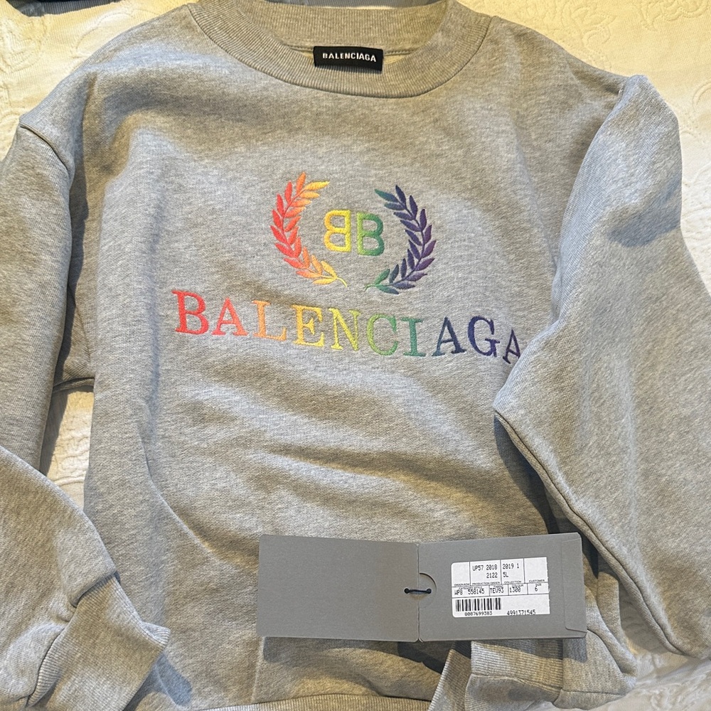 Balenciaga Gray Sweatshirt with Multicolor Logo